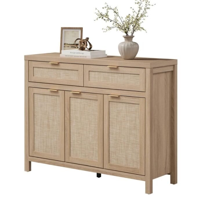 Sanskriti Modern 43.39'' W 2-Drawer And 3-Door Rattan Sideboard With Adjustable Shelves - Image 1