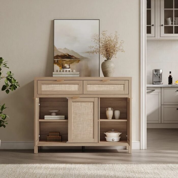 Sanskriti Modern 43.39'' W 2-Drawer And 3-Door Rattan Sideboard With Adjustable Shelves - Image 2