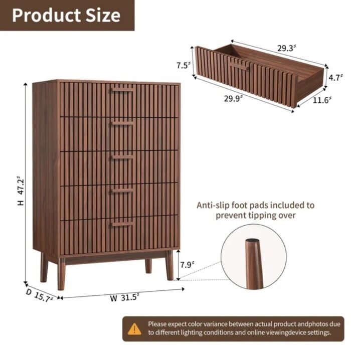 Utsav Luxe 5 Drawer 31.5" W Double Dresser, Modern Wood Drawer Double Dresser - Image 10
