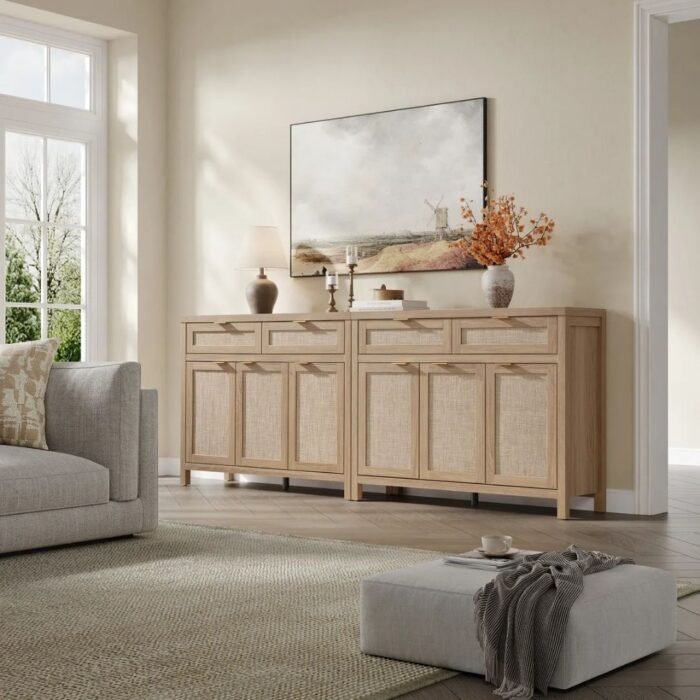 Sanskriti Modern 43.39'' W 2-Drawer And 3-Door Rattan Sideboard With Adjustable Shelves - Image 3