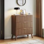NavaRang 31.5"W 3 Drawers Dresser Organizer Fluted Design Nightstand with Storage