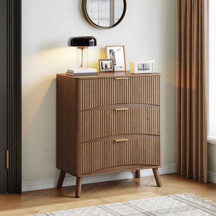 NavaRang 31.5"W 3 Drawers Dresser Organizer Fluted Design Nightstand with Storage - Image 1