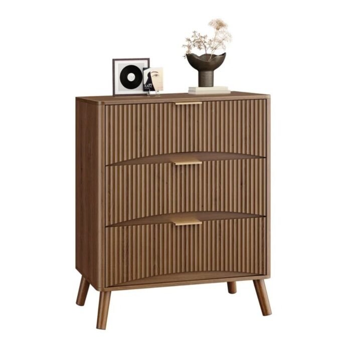 NavaRang 31.5"W 3 Drawers Dresser Organizer Fluted Design Nightstand with Storage - Image 2