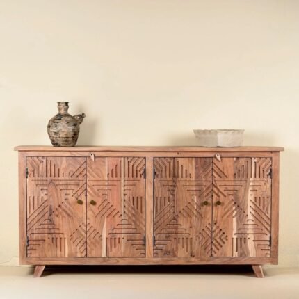 Shubhra Carved Acacia Wood Sideboard Natural Elegance 180cm