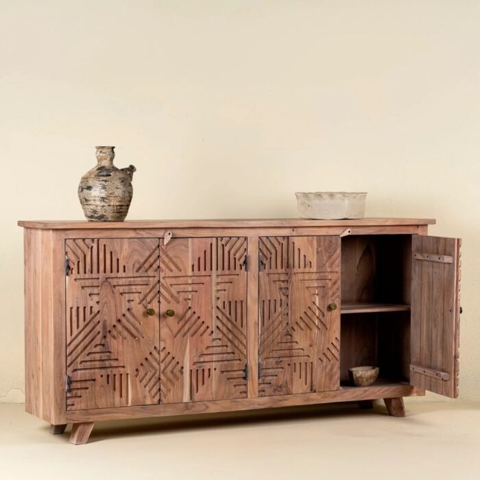 Shubhra Carved Acacia Wood Sideboard Natural Elegance 180cm - Image 3