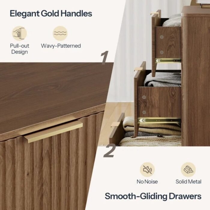 NavaRang 31.5"W 3 Drawers Dresser Organizer Fluted Design Nightstand with Storage - Image 5