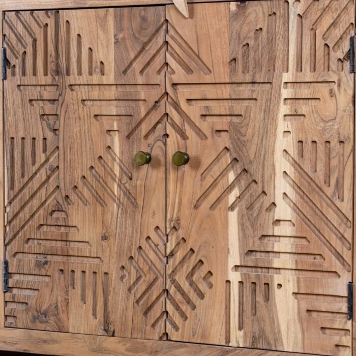 Shubhra Carved Acacia Wood Sideboard Natural Elegance 180cm - Image 4