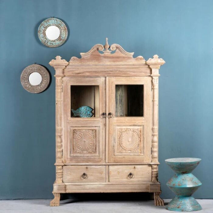 LuxeView Refurbished Teak Wood Showcase in Ibiza Style 160cm - Image 1