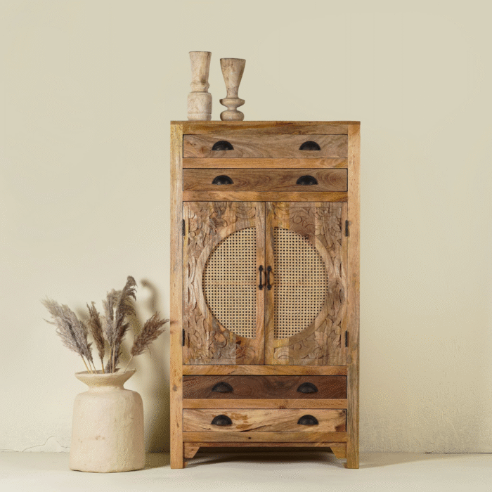 Serenova Tall Solid Teak Cupboard with Adjustable Shelves and Smooth Finish - Image 1