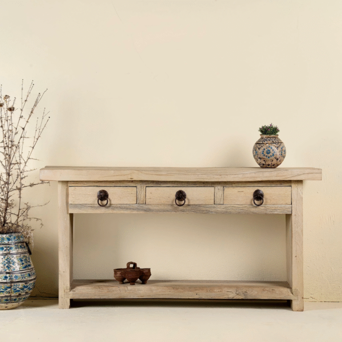 EternaCarve Indian Heritage Rustic Reclaimed Teak Console Table Ibiza Style 160cm - Image 1