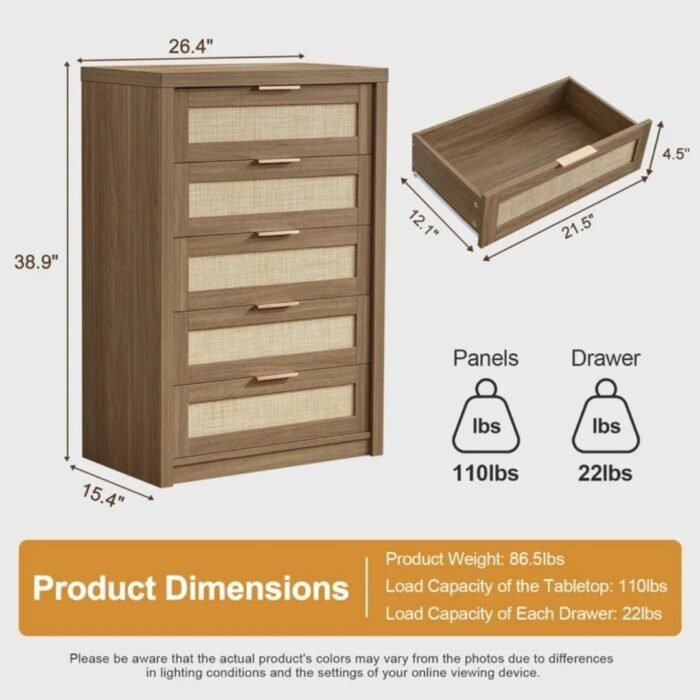 Aaranya 26.4" W 5 - Drawer Dresser - Image 6