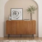 Jivika Luxe Sideboard with 3 - 4 Doors, Buffet Cabinet With Vertical Groove Design And Metal Legs, Storage Cabinet