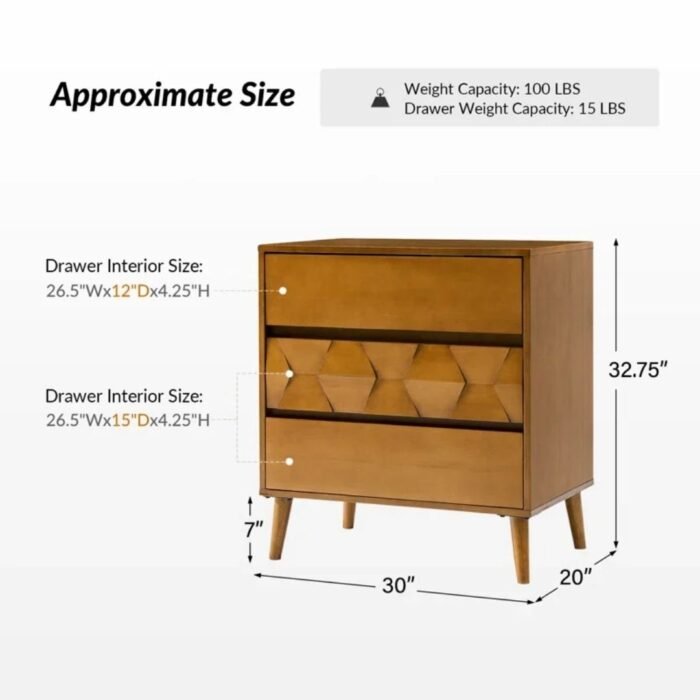 Myrah Edge 30''W Mid-Century Modern 3 - Drawer Dresser - Image 3