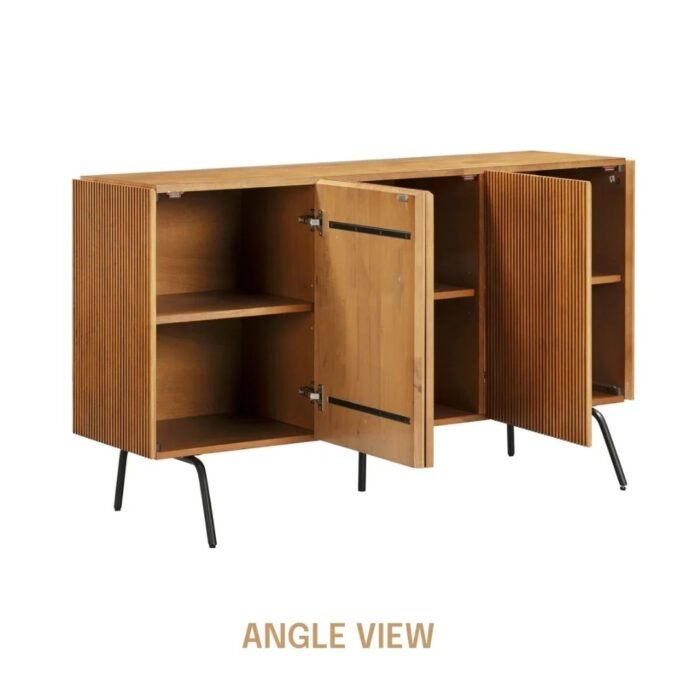 Jivika Luxe Sideboard with 3 - 4 Doors, Buffet Cabinet With Vertical Groove Design And Metal Legs, Storage Cabinet - Image 4