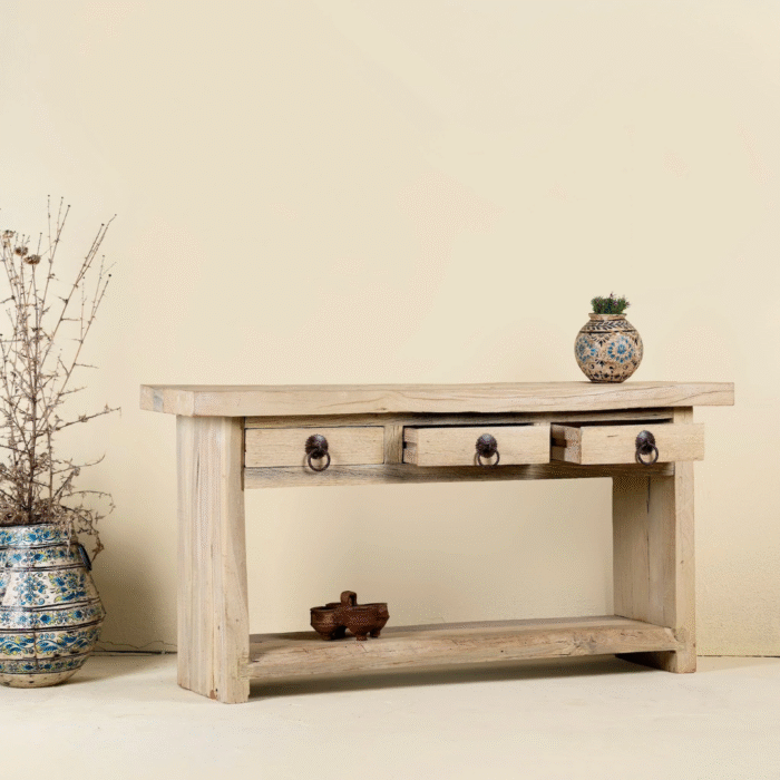 EternaCarve Indian Heritage Rustic Reclaimed Teak Console Table Ibiza Style 160cm - Image 3