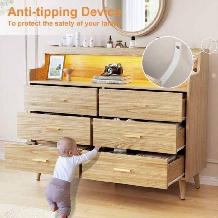 Asthra 47.24”W-6 Drawers Dresser, S-Frame Storage Chest With 2 Shelves & 6 Drawers - Image 7