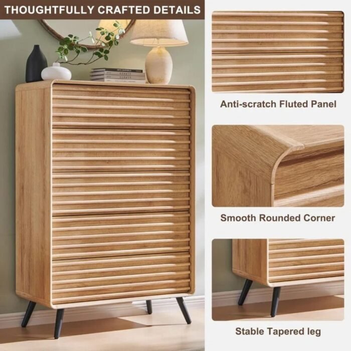 Samprati Modern 5-drawer Wood Dresser Mid Century Fluted Design - Image 4