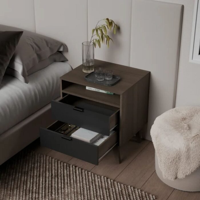 NidraHaus 2-Drawer Nightstand Open Shelf - Bedside Table - Image 4