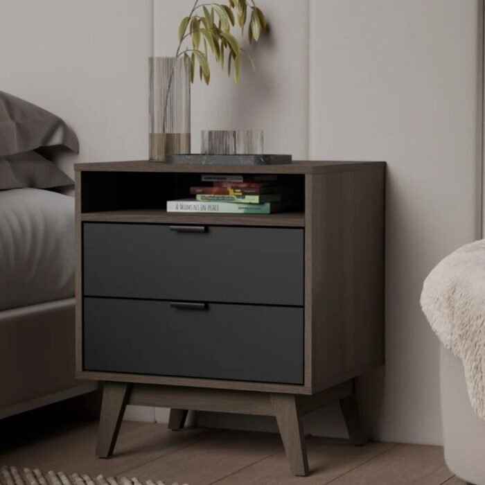 NidraHaus 2-Drawer Nightstand Open Shelf - Bedside Table - Image 3