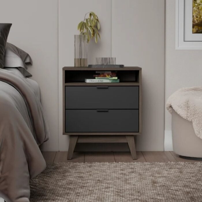 NidraHaus 2-Drawer Nightstand Open Shelf - Bedside Table - Image 1