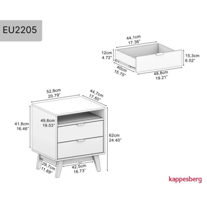 NidraHaus 2-Drawer Nightstand Open Shelf - Bedside Table - Image 6