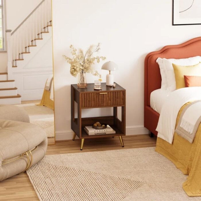 Vaastra Night Stand With 1 Drawer & 1 Shelf, Wooden Bedside Table - Image 2