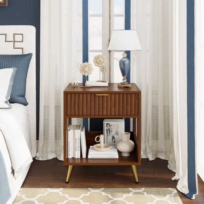 Vaastra Night Stand With 1 Drawer & 1 Shelf, Wooden Bedside Table - Image 3