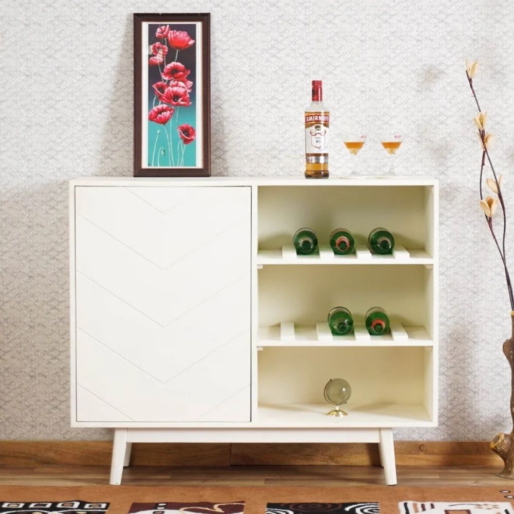 1 Wooden Bar Cabinet – Frosty White Finish - Image 1