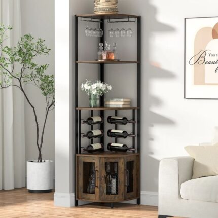 Rattan Wine Bar Cabinet with Glass Holder and Drawer Style Wine Racks