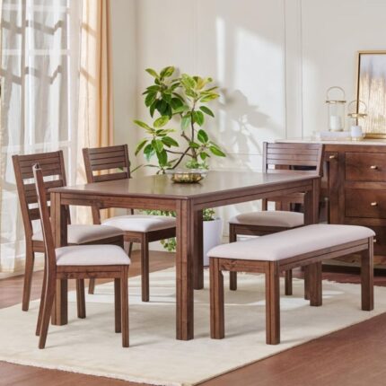 6-Seater Dining Set with Chairs and Bench - Brown