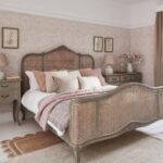 Hand Carved Rattan Painted French Bed