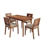 Sheesham Wood Dining Set (4 seater) (with Cushion-Omega Pearl)-Natural - Image 3