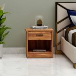 Wooden Bedside Table with Open Shelf & Drawer