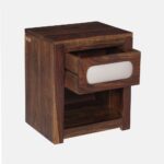Sheesham Wood Bedside Table In Provincial Teak Finish With Drawer - Image 3