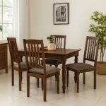 Sheesham Wood 4 Seater Dining Table Set With 4 Seater Cushioned Chairs