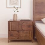 Solid Wood Bedside Table In Scratch Resistant Rustic Teak Finish