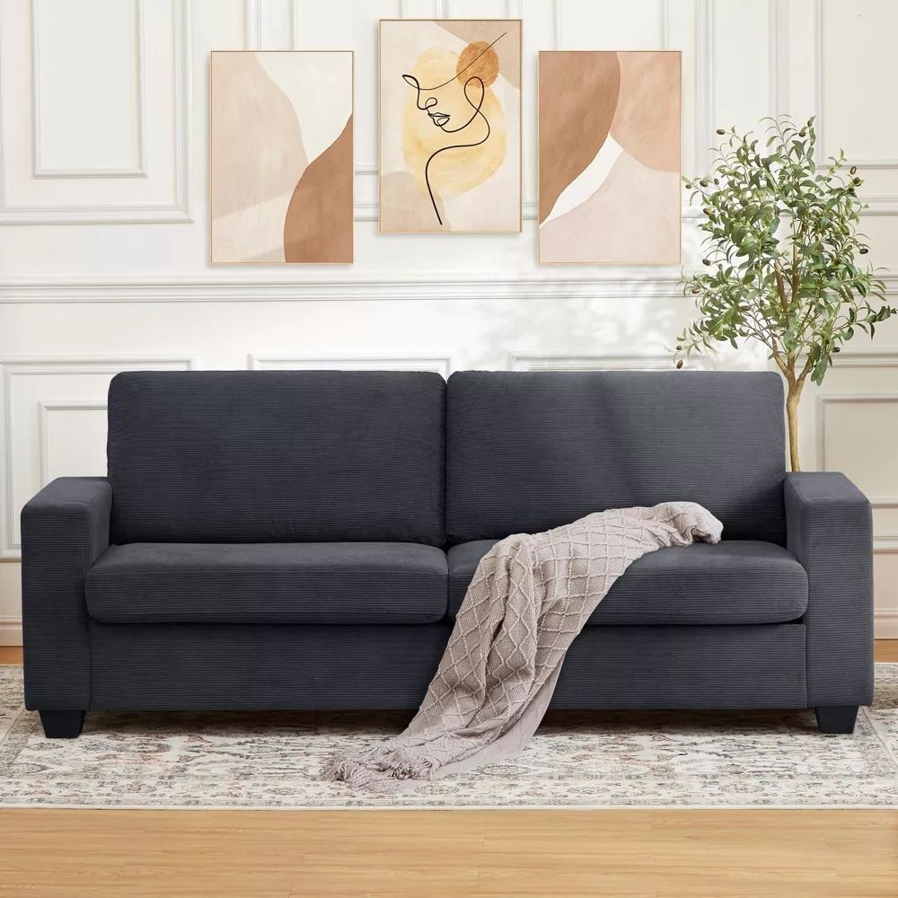 11 Modern Sofa, 3-Seater Corduroy Couch with Wide Armrests - Image 1