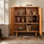 Solid Mango Wood Bar Cabinet with Elaborate Front – 100 cm - Image 4