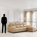 Half Leather 3-Seater Corner Sofa with Right Chaise - Beige - Image 5