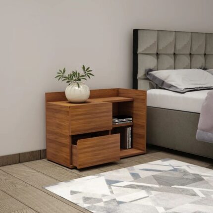 Wood Bed Side Table with open shelf