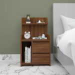 Wood Bed Side Table with open shelf & Drawers