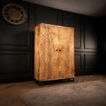 Solid Mango Wood Large Bar Cabinet with 3D Carvings – Natural Finish - Image 2