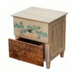 Mango Wood Bedside Table in Teak Finish with Drawers - Image 4