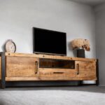 Modern Solid Wood TV Stand with 2 Drawers