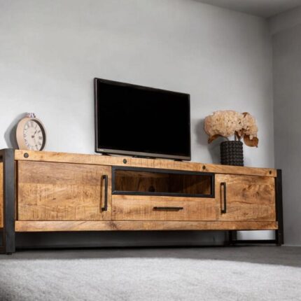 Modern Solid Wood TV Stand with 2 Drawers