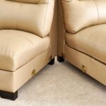 Half Leather 3-Seater Corner Sofa with Right Chaise - Beige - Image 3