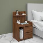 Wood Bed Side Table with open shelf & Drawers - Image 2
