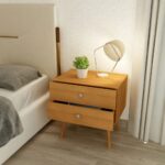 Wooden Bedside Table in brown with drawers