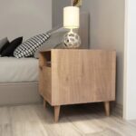 wooden Bedside Table in brown with open shelves & shutter - Image 3