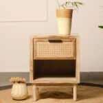 Cane Bedside Table In White distressed Finish